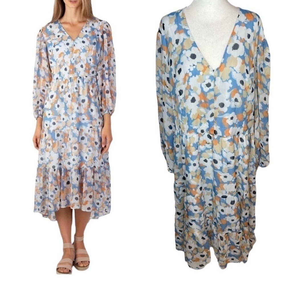 Joie Blue Ruffled Long Sleeve Tiered Sundress XXL